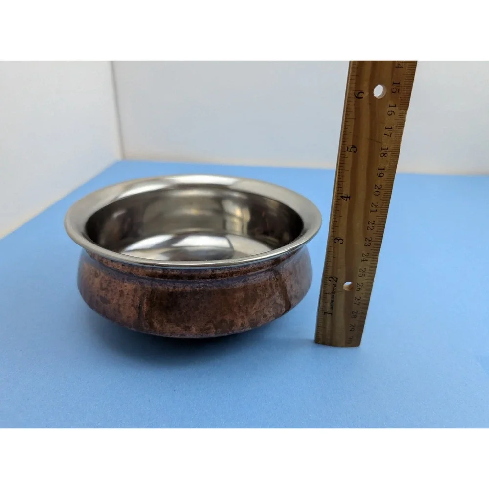 TERA India Hammered Copper Stainless Steel Double Wall Serving Dish Pot 6.75 In